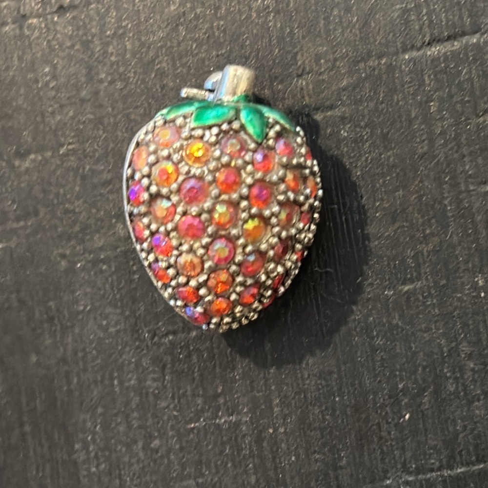 Laila Rowe Rhinestone Brooch Red Aurora Borealis Colorful Strawberry Pin Small - Picture 2 of 6